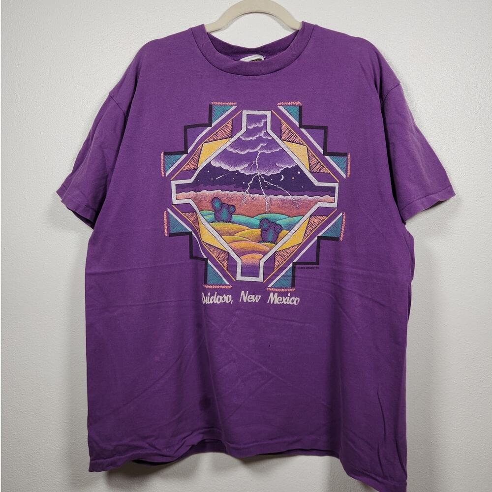 Vintage Ruidoso New Mexico Lightning Art Distressed Purple Shirt 90s Tourist XL